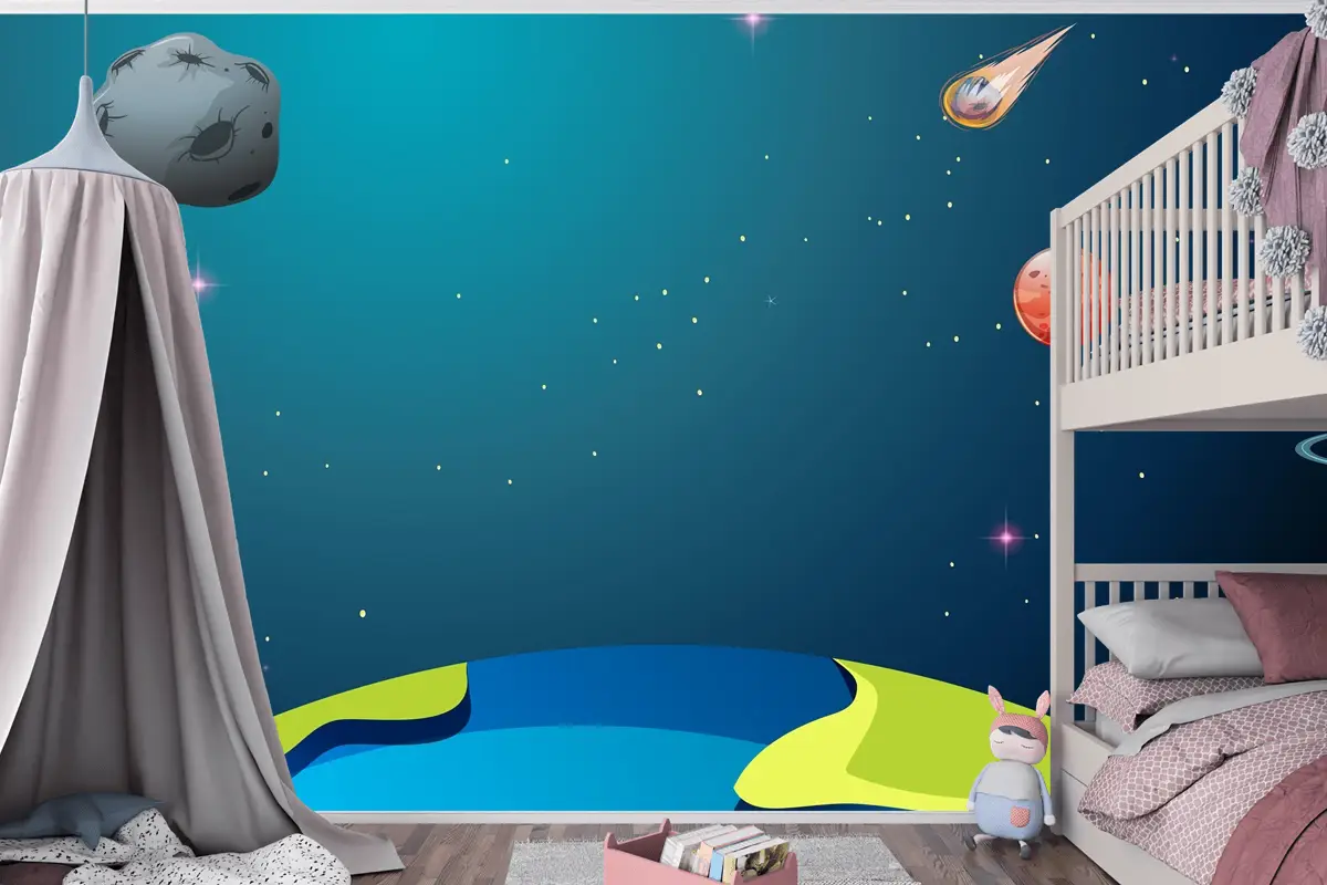 Dünya Ve Gezegenler Sahneleri Çocuk Odası Duvar Kağıdı