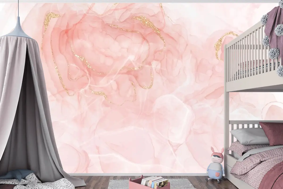 Altın Parıltılı Çocuk Odası Duvar Kağıdı  Ile Zarif El Boyalı Alkol Mürekkep Arka Planı