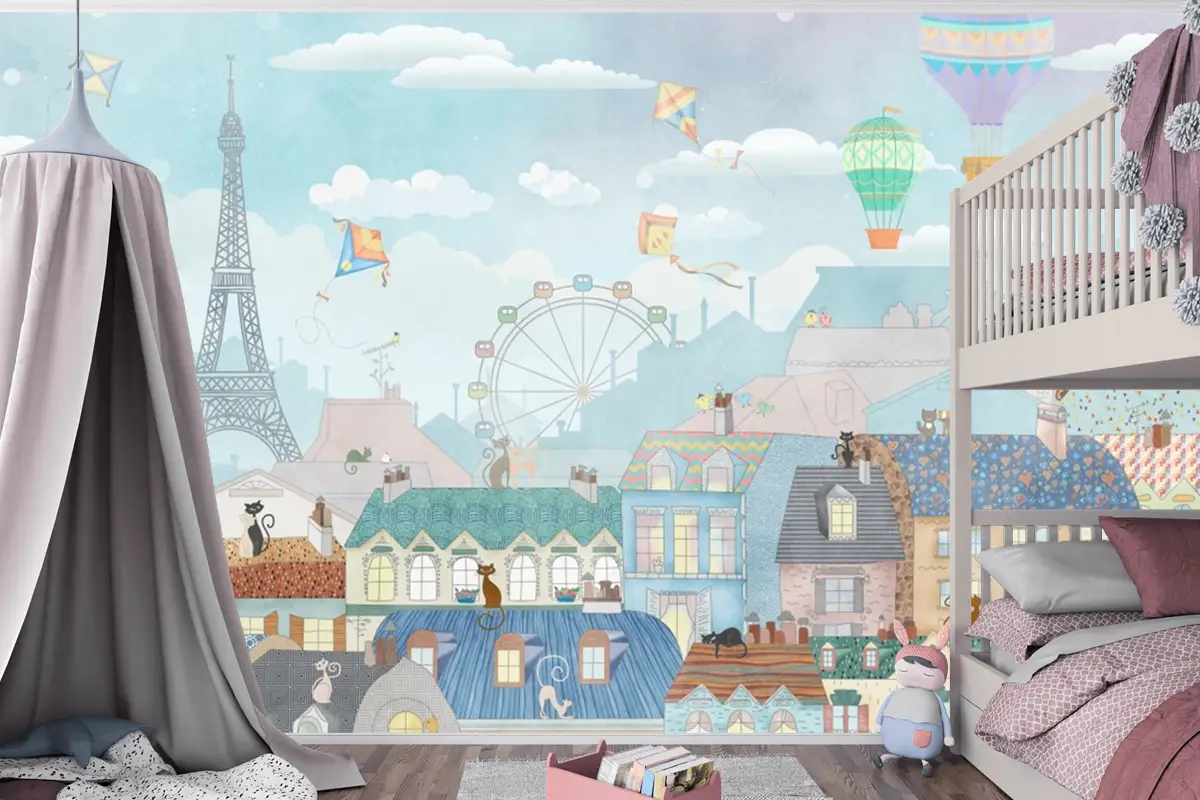 Eski Paris Suluboya Çocuk Odası Duvar Kağıdı