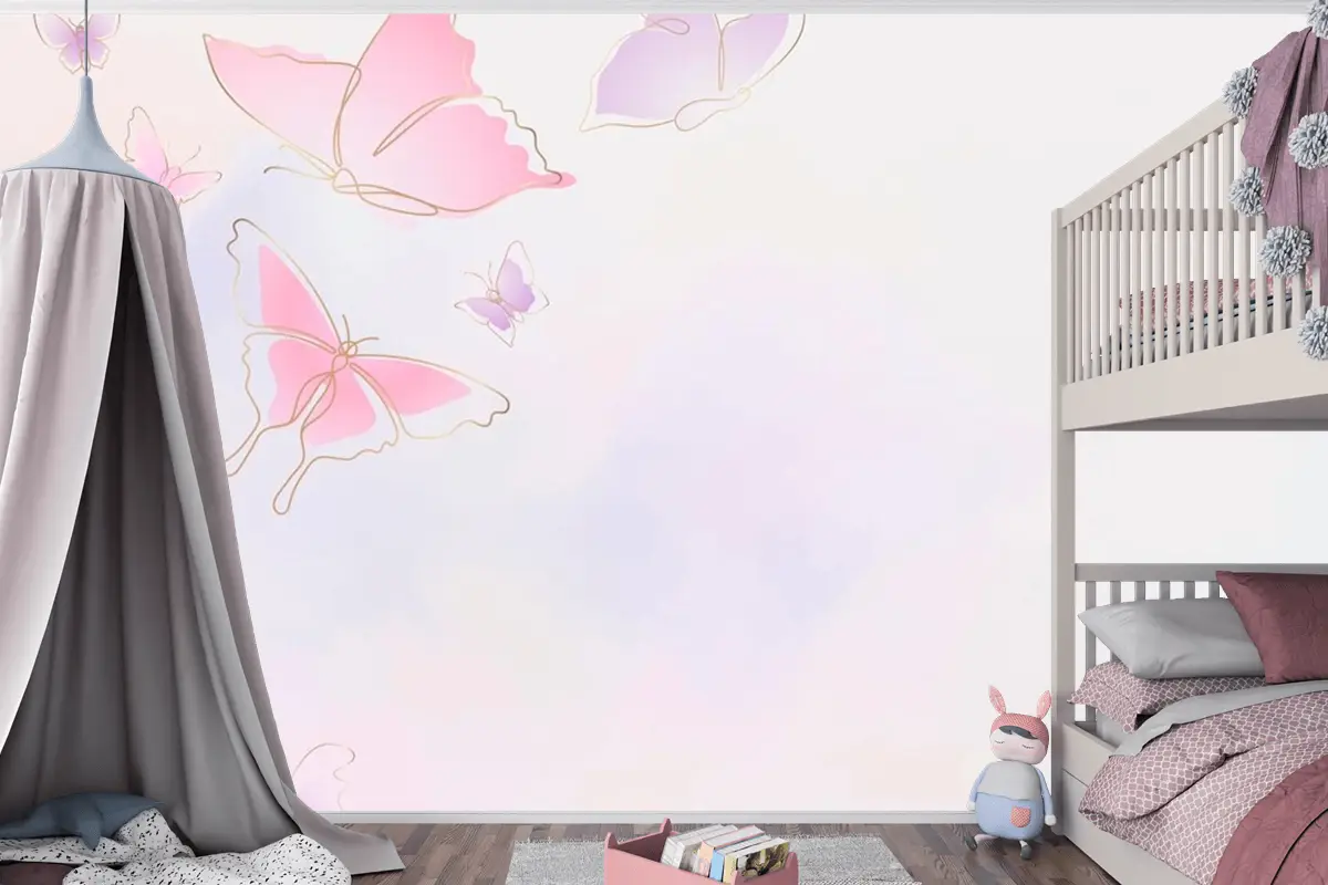 Kadınsı Kelebek Arka Plan Pembe Sınır Çocuk Odası Duvar Kağıdı