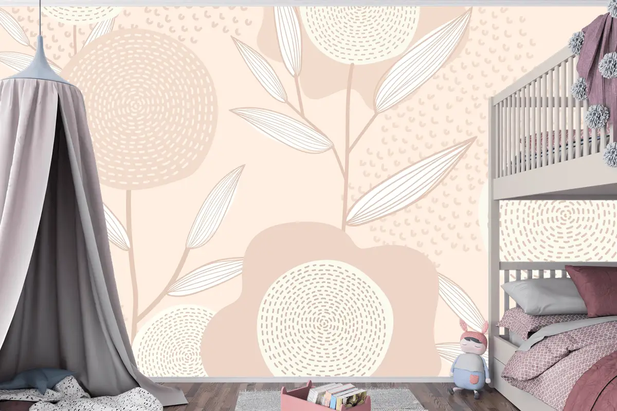 Pembe Çocuk Odası Duvar Kağıdı Duvarında Kadınsı Çiçek Desenli Vektör Arka Plan