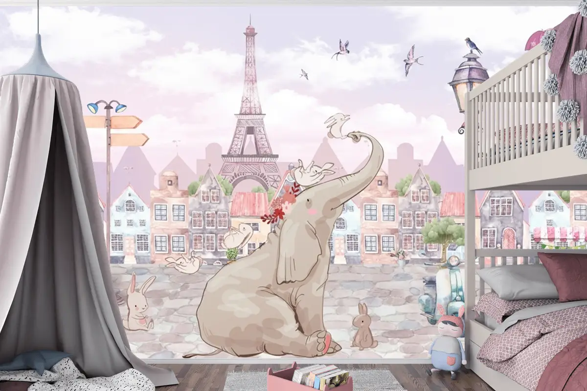 Fil Ve Tavşanlar Çocuk Odası Duvar Kağıdı