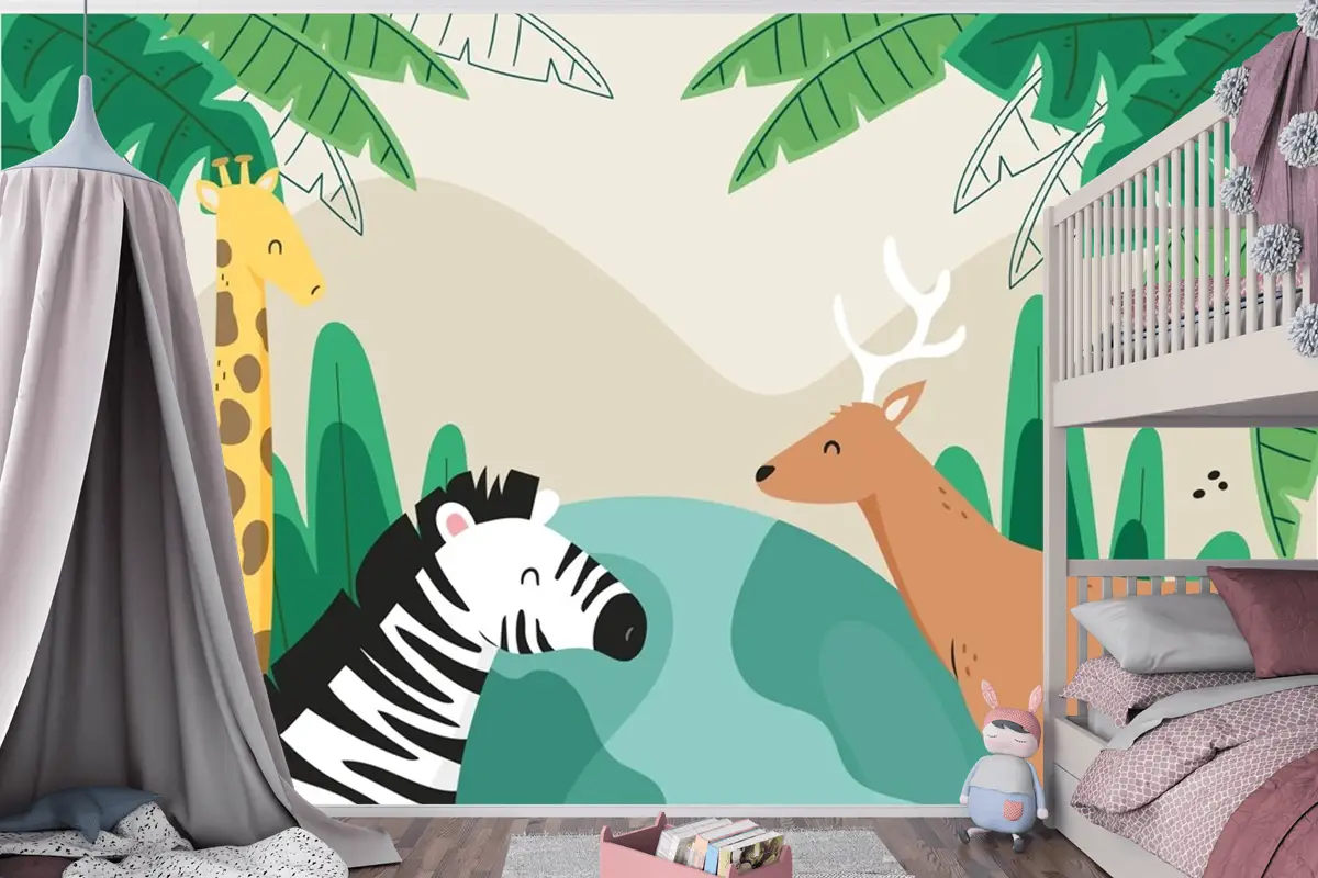 Flora Ve Fauna Çocuk Odası Duvar Kağıdı  Ile Dünya Yaban Hayatı Günü İçin Düz Arka Plan