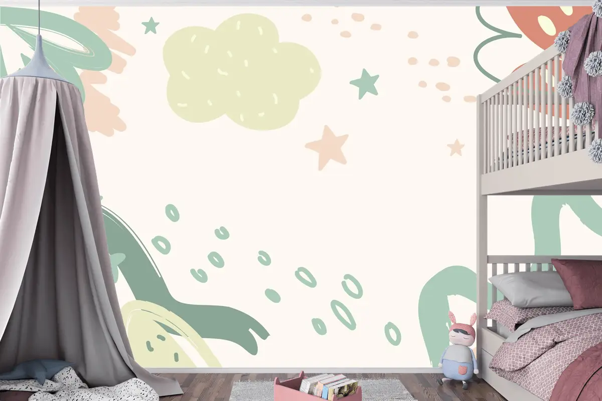 Düz Tasarım Bebek Duş Şablonu Çocuk Odası Duvar Kağıdı 