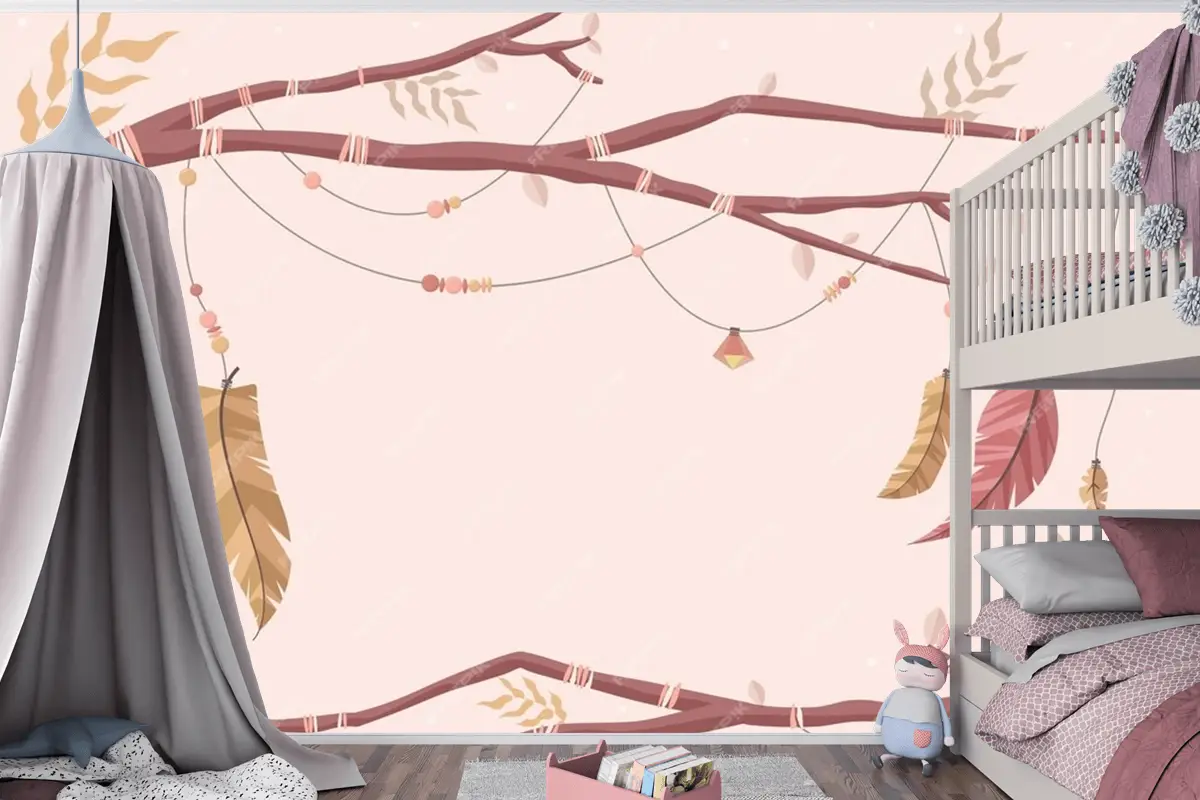 Düz Tasarım Boho Arka Plan Çocuk Odası Duvar Kağıdı 