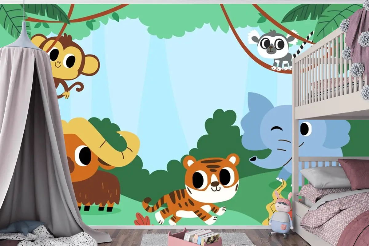 Dünya Hayvanları Koruma Günü Kutlaması İçin Düz Çocuk Odası Duvar Kağıdı 