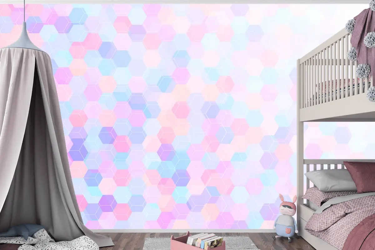 Düz Çokgen Arka Plan Çocuk Odası Duvar Kağıdı 