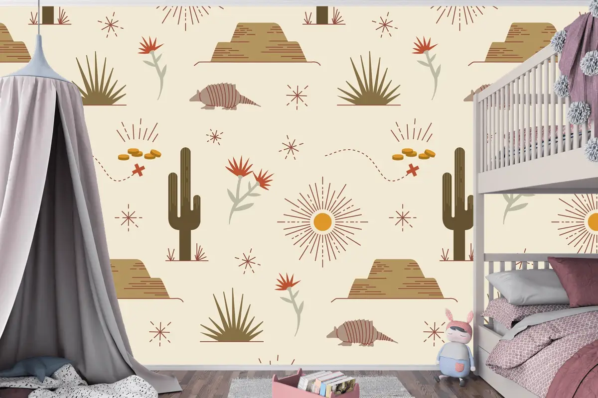 Düz Batı Desen Tasarımı Çocuk Odası Duvar Kağıdı