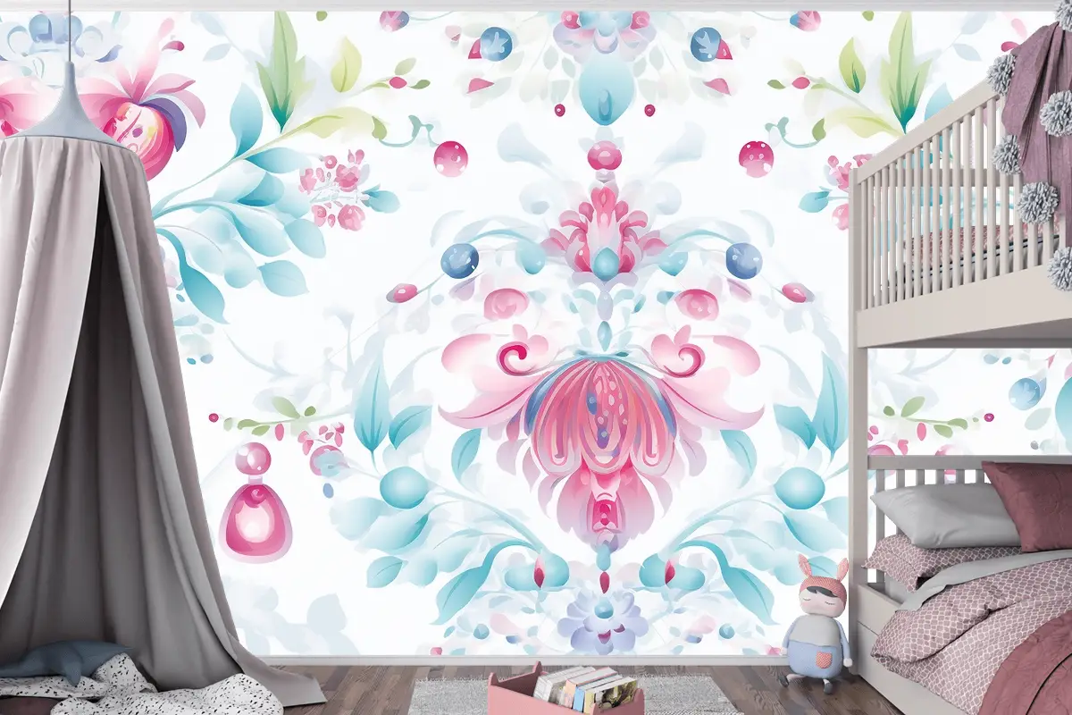 Çiçek Desenli Arka Plan Çocuk Odası Duvar Kağıdı