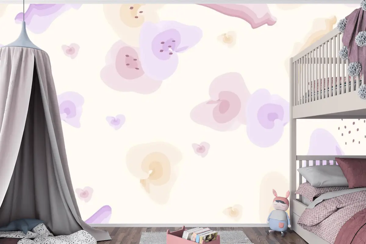 Çiçek Pastel Suluboya Çocuk Odası Duvar Kağıdı Desen Çocuk Odası Duvar Kağıdı 