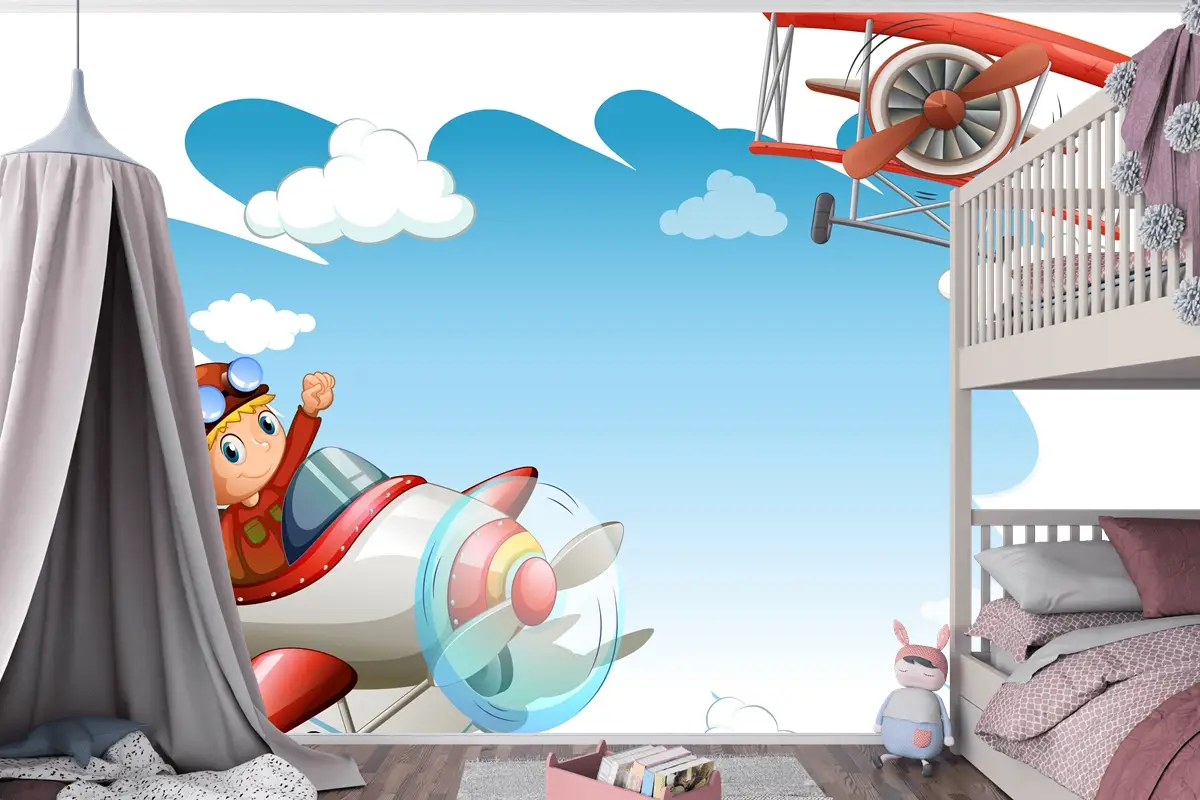 Uçan Jetler Çerçeve Çocuk Odası Duvar Kağıdı 