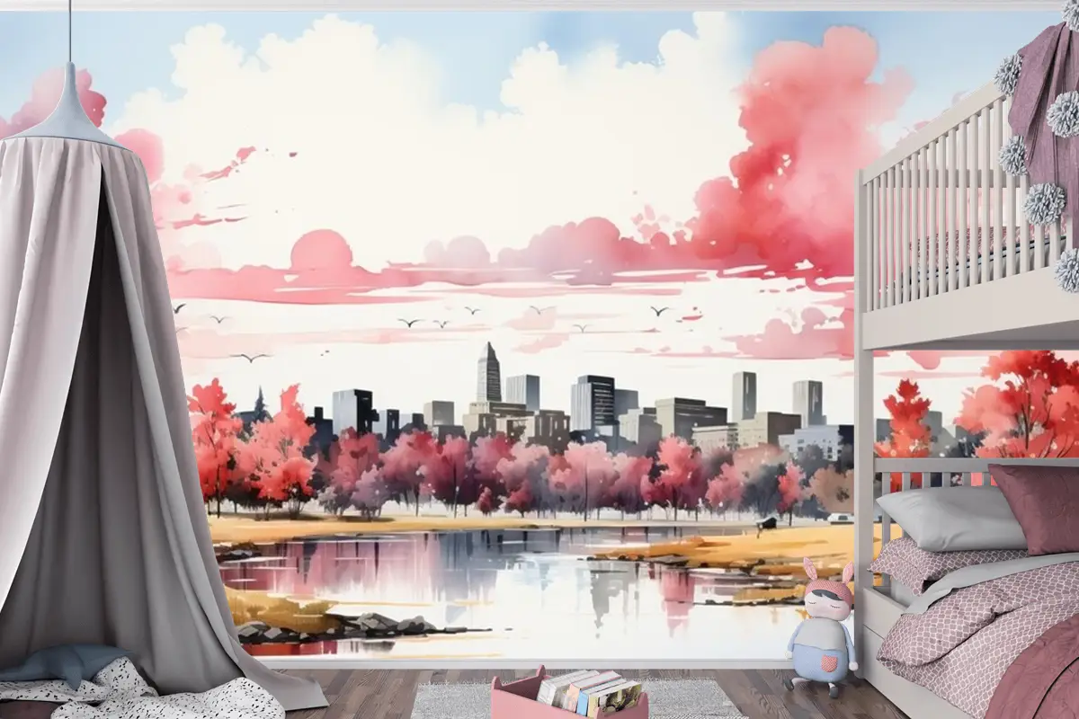 Beyaz Arka Plan Çocuk Odası Duvar Kağıdı Duvarında Geometrik Arazi