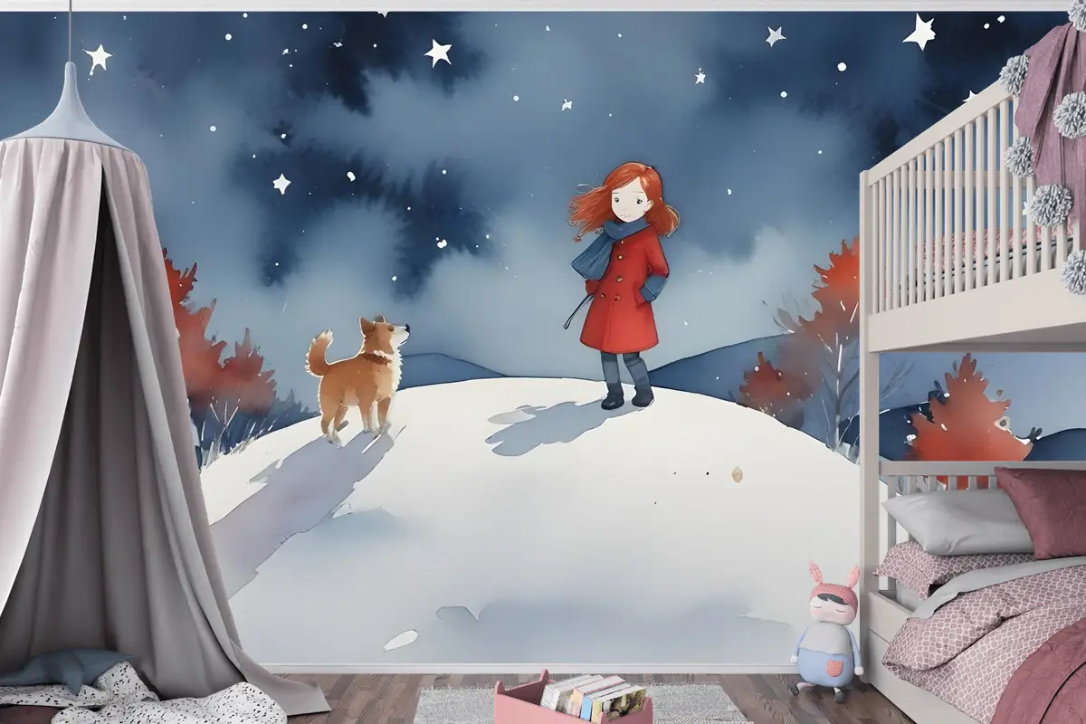 Aydaki Kızlar Çocuk Odası Duvar Kağıdı