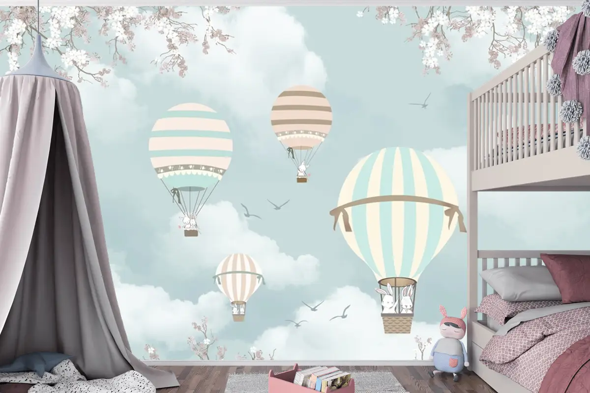 Gökyüzündeki Balonlar Ve Uçaklar Çocuk Odası Duvar Kağıdı