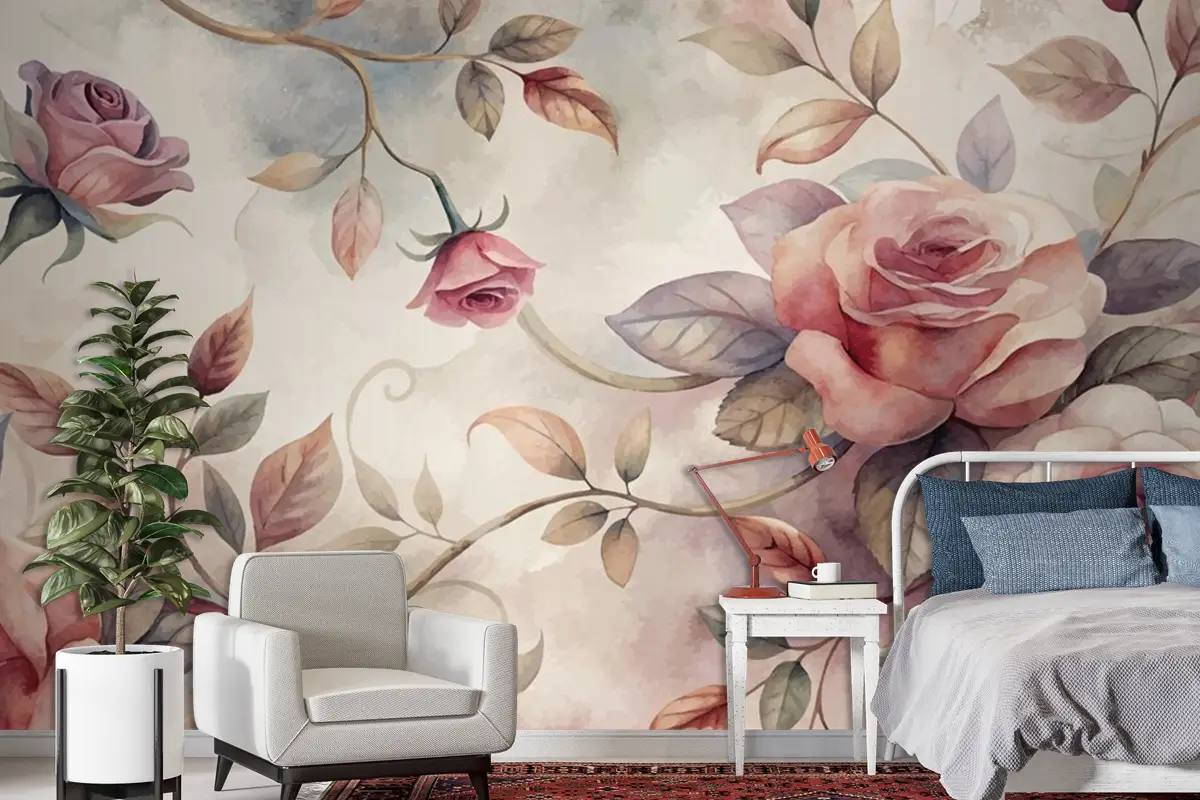 Zarif Gül Ağacı Deseni Suluboya Arka Plan Duvar Kağıdı