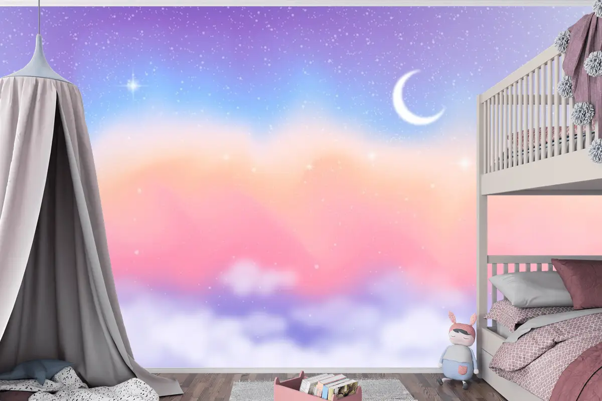 Degrade Pastel Gökyüzü Arka Plan Çocuklar Çocuk Odası Duvar Kağıdı