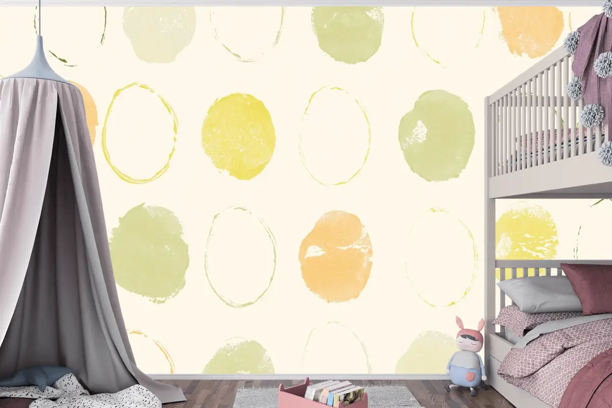 Yeşil Daire Desen Arka Plan El Yapımı Baskılar Çocuk Odası Duvar Kağıdı