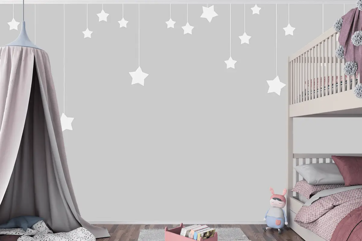 Gri Zemin Beyaz Yıldızlar Çocuk Odası Duvar Kağıdı
