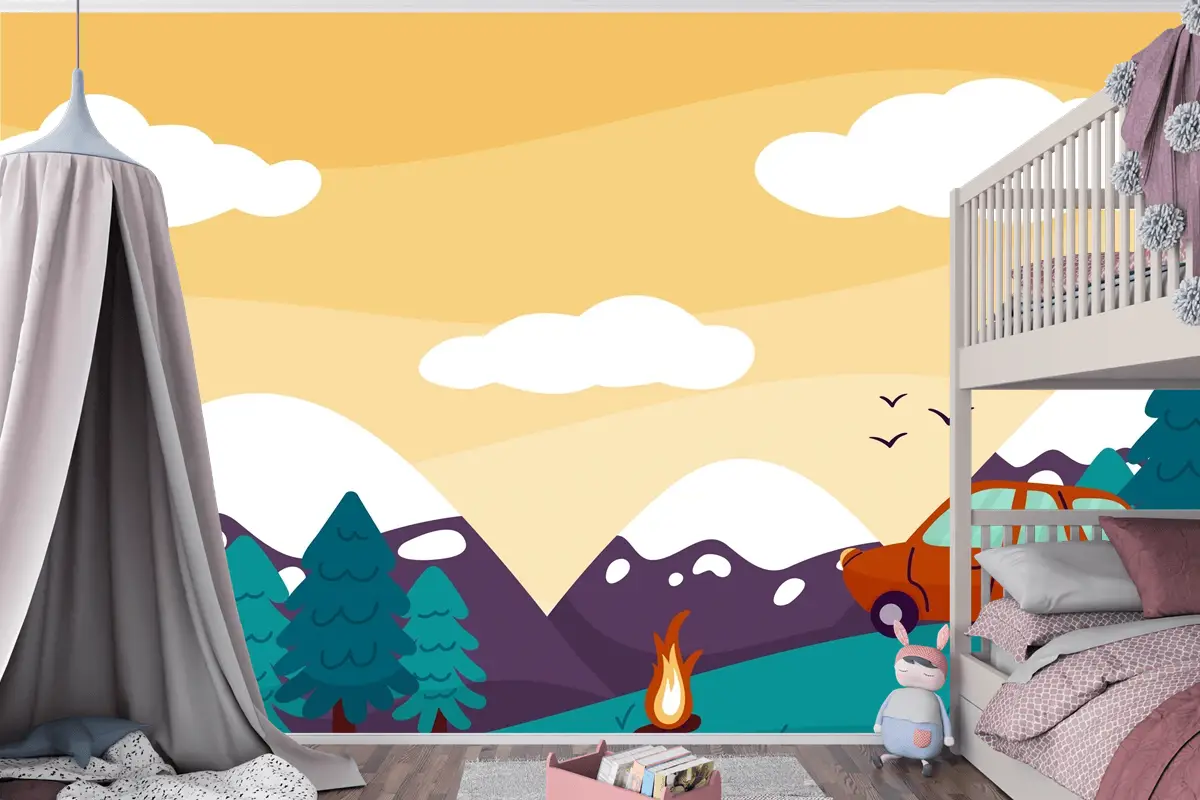 Elle Çizilmiş Macera Arka Plan Çocuk Odası Duvar Kağıdı 