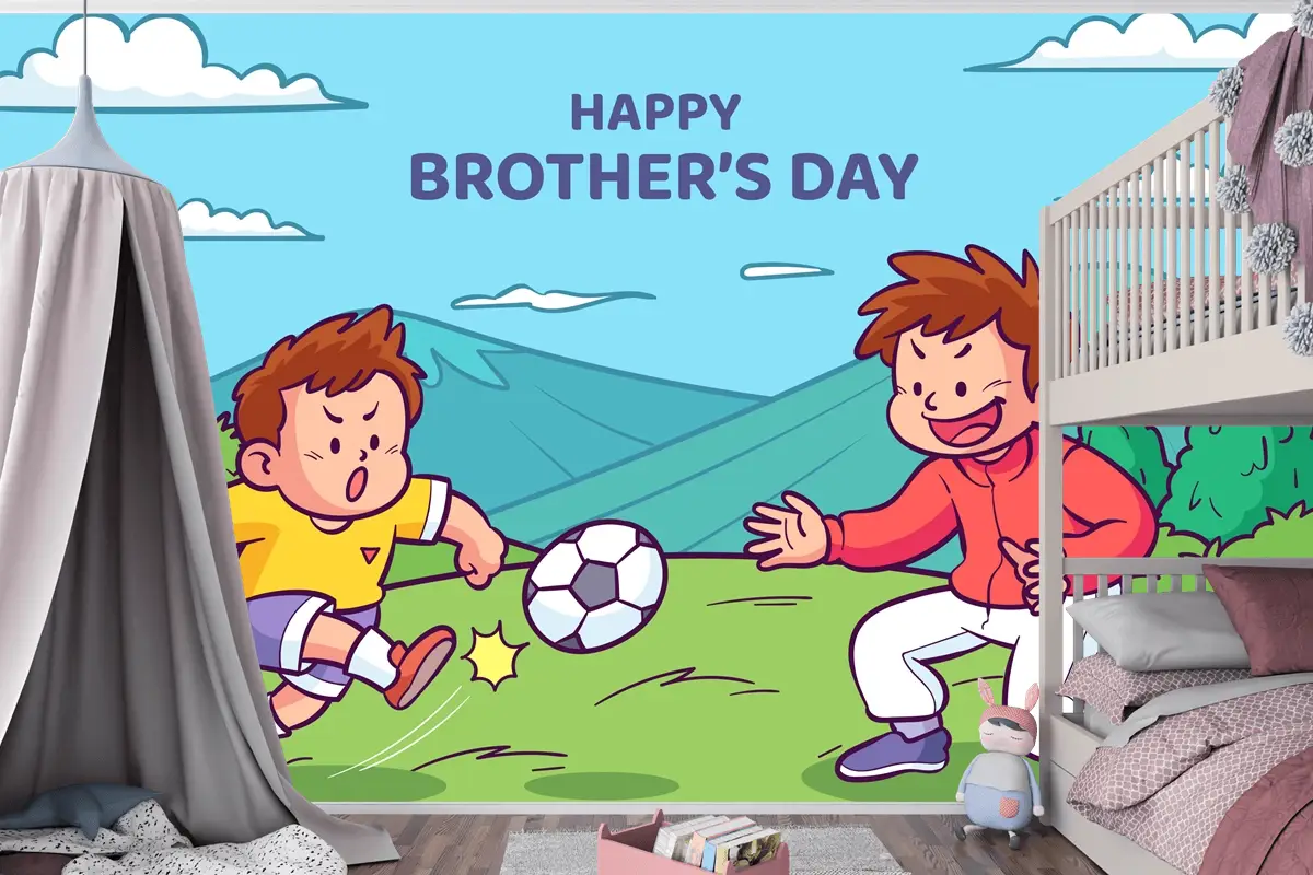 Elle Çizilmiş Kardeşler Günü Çocuk Odası Duvar Kağıdı 