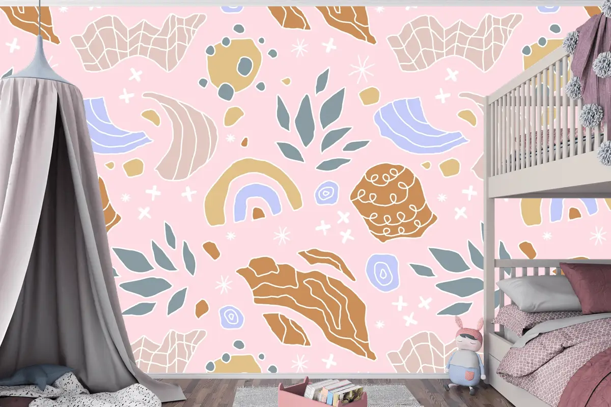 Elle Çizilmiş Kesme Kolaj Desen Çocuk Odası Duvar Kağıdı 