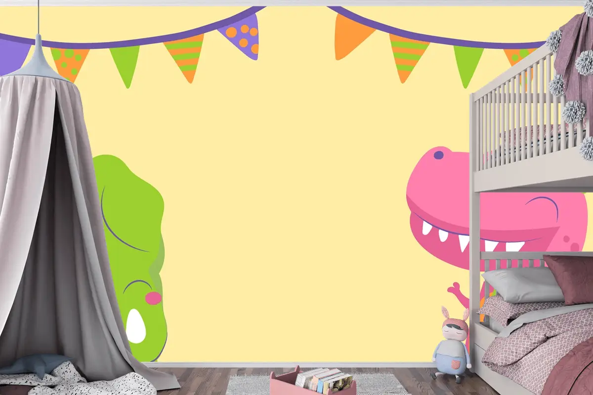 Elle Çizilmiş Dinozor Doğum Günü Yakınlaştırma Çocuk Odası Duvar Kağıdı 