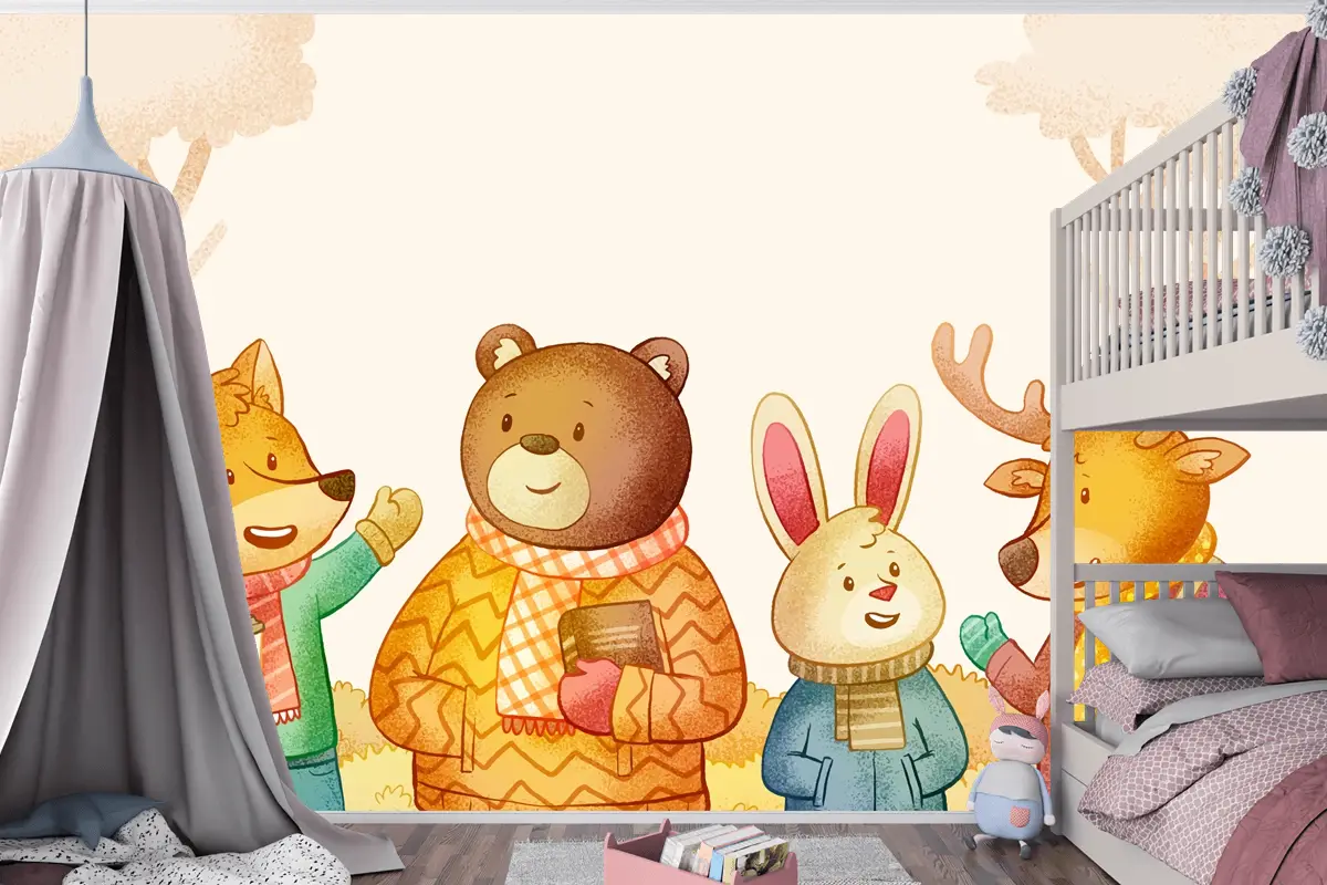 Elle Çizilmiş Sonbahar Sezonu Çocuk Odası Duvar Kağıdı 