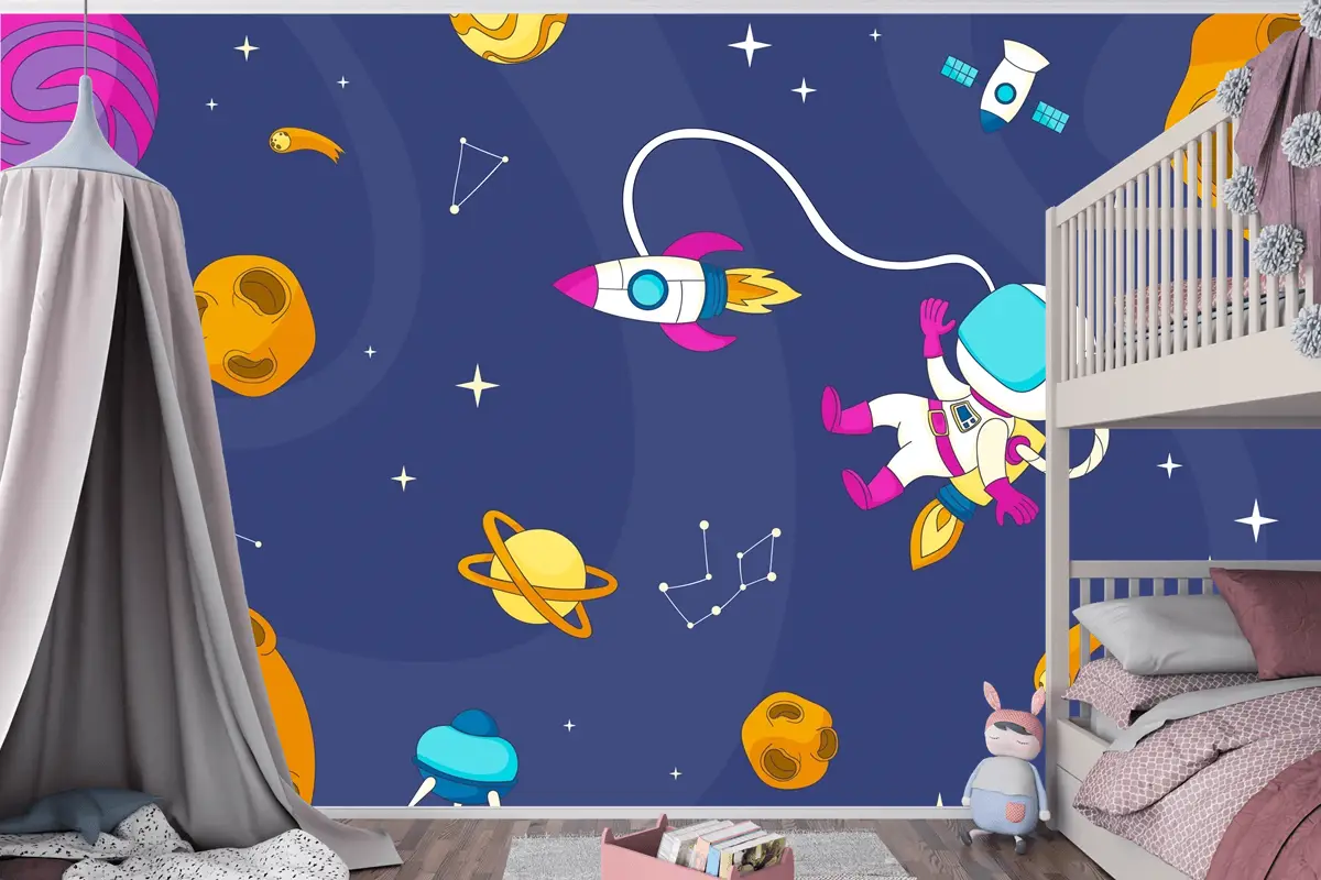 Elle Çizilmiş Galaxy Boys Çocuk Odası Duvar Kağıdı