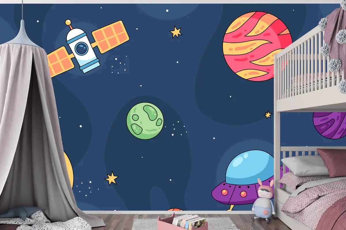 Elle Çizilmiş Galaxy Çocuk Odası Duvar Kağıdı 
