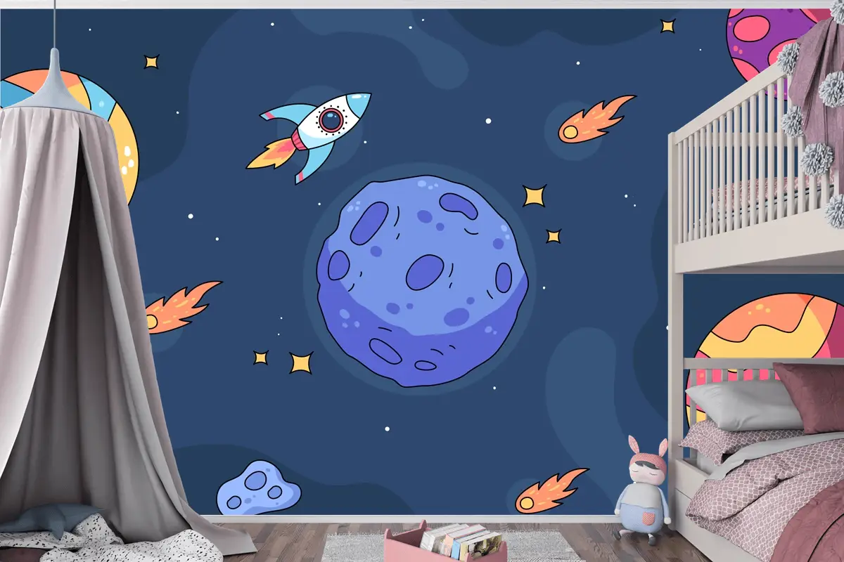 Elle Çizilmiş Galaxy Çocuk Odası Duvar Kağıdı 