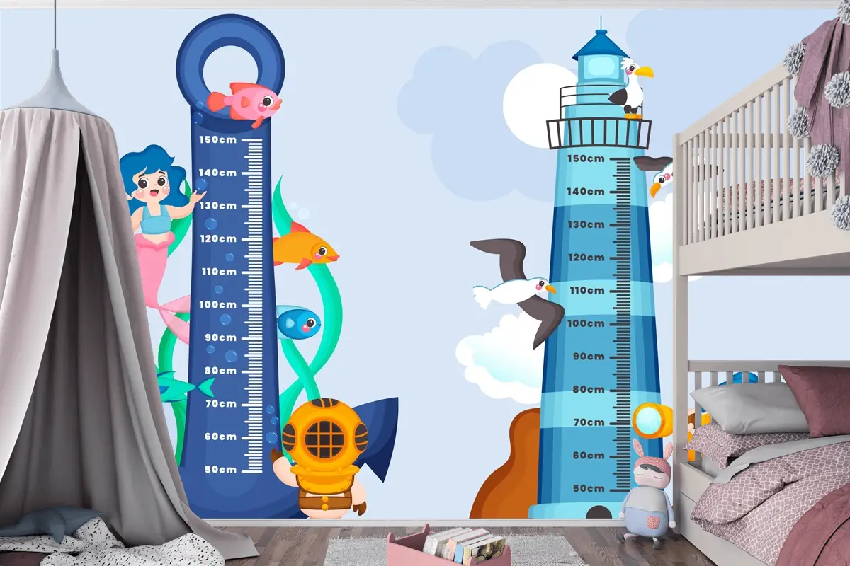 Elle Çizilmiş Yükseklik Ölçer Seti Çocuk Odası Duvar Kağıdı