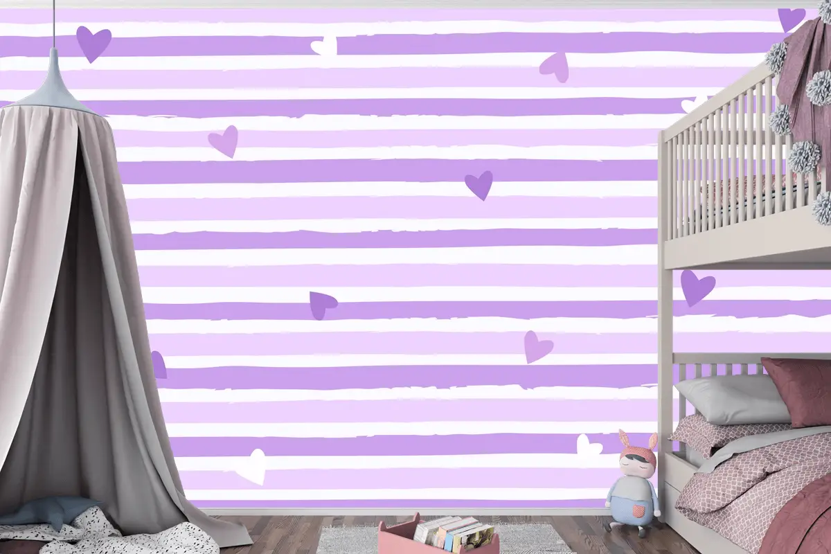 Elle Çizilmiş Mor Çizgili Arka Plan Çocuk Odası Duvar Kağıdı