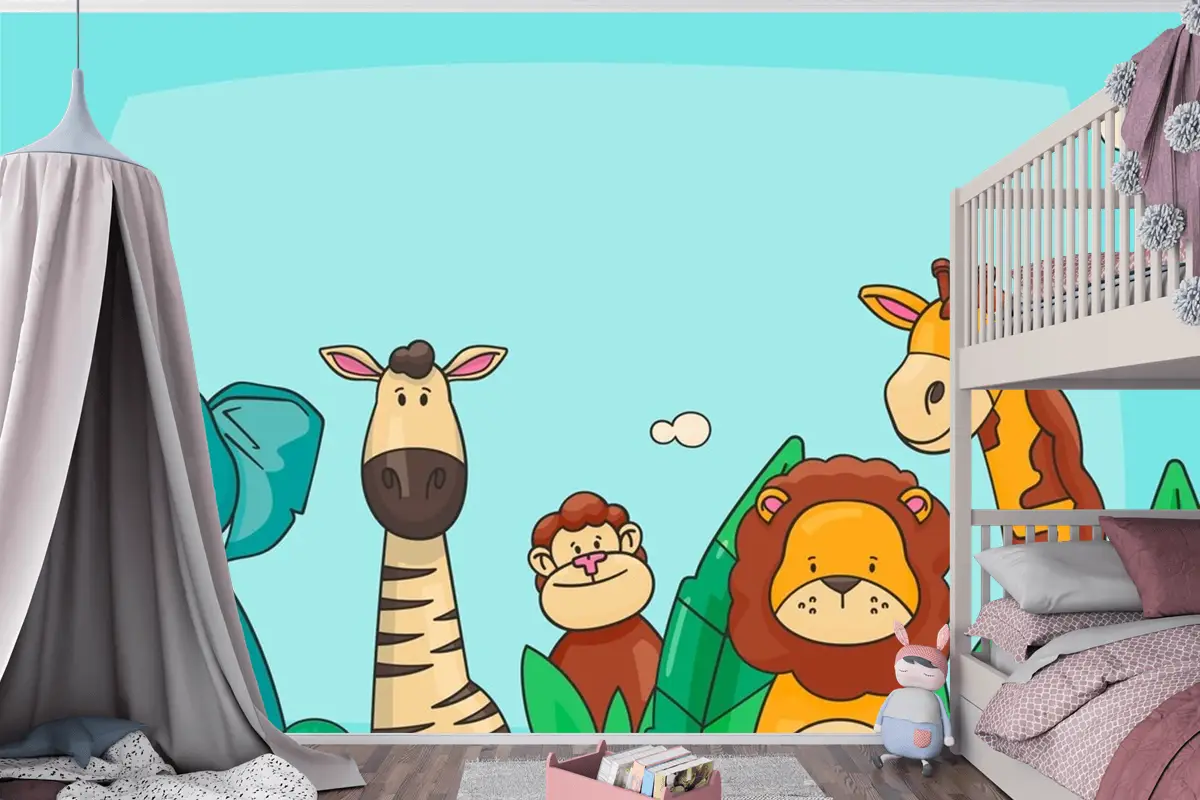 Hayvanlarla Elle Çizilmiş Dünya Hayvanları Günü Arka Planı Çocuk Odası Duvar Kağıdı