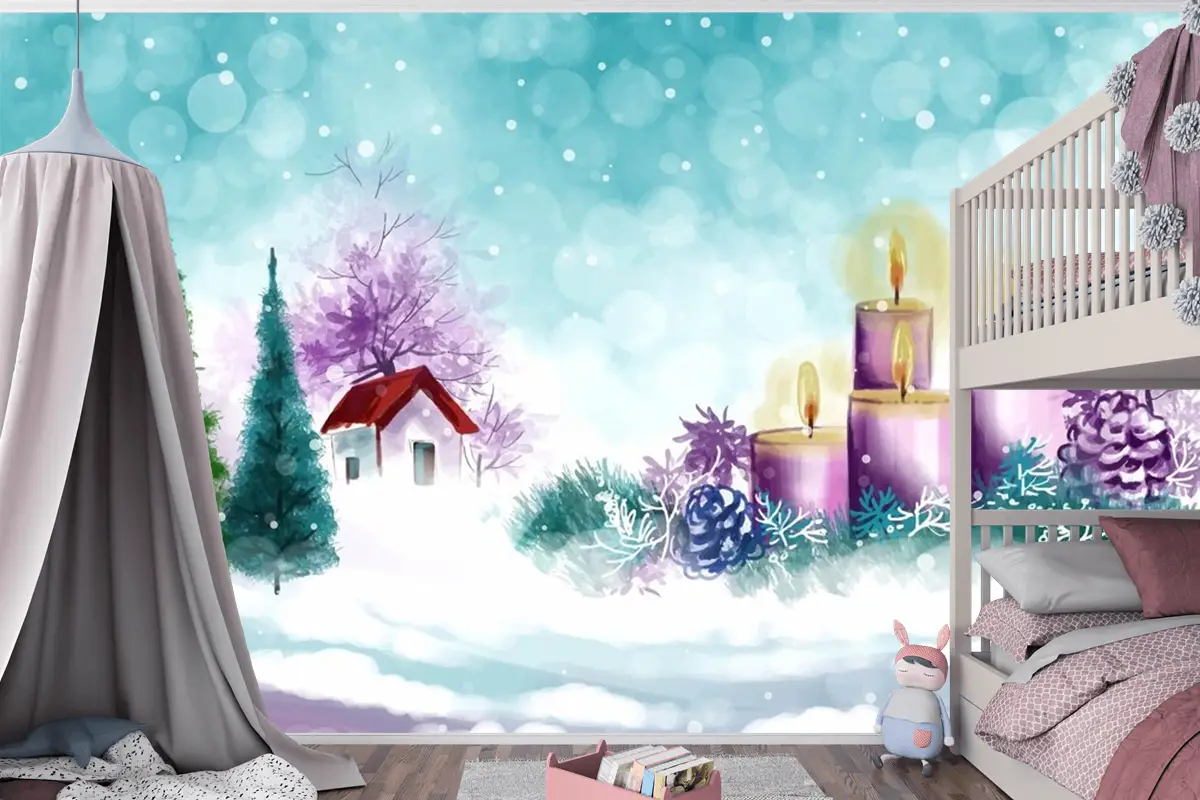 Noel Ve Mutlu Yeni Yıl Sezonu Çocuk Odası Duvar Kağıdı  Için El Boyalı Suluboya Çizimi