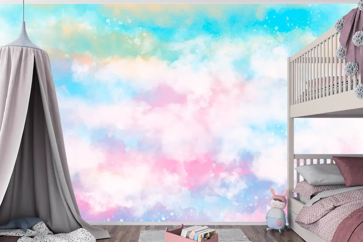 El Boyalı Suluboya Pastel Gökyüzü Arka Plan Çocuk Odası Duvar Kağıdı