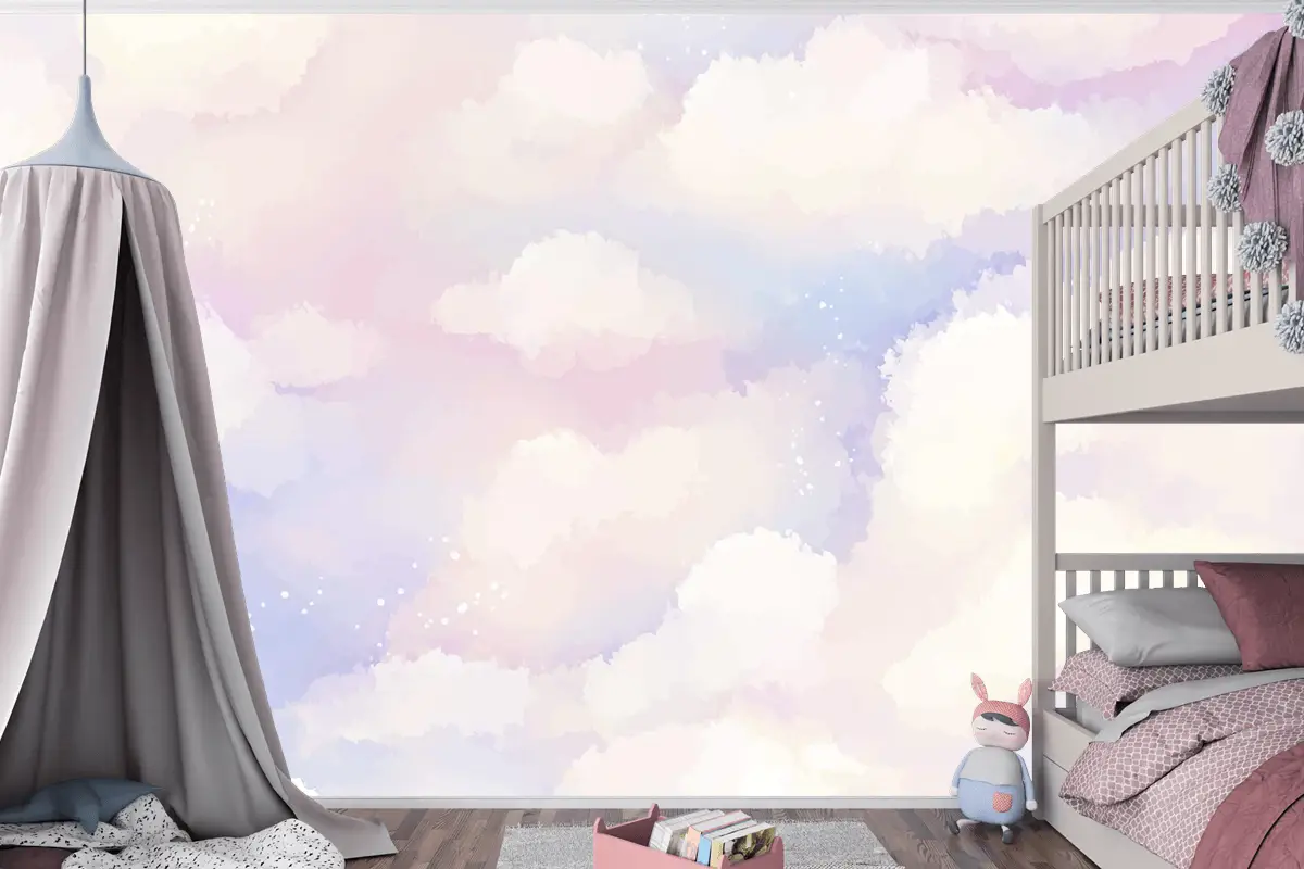 El Boyalı Suluboya Pastel Gökyüzü Arka Plan Çocuk Odası Duvar Kağıdı 