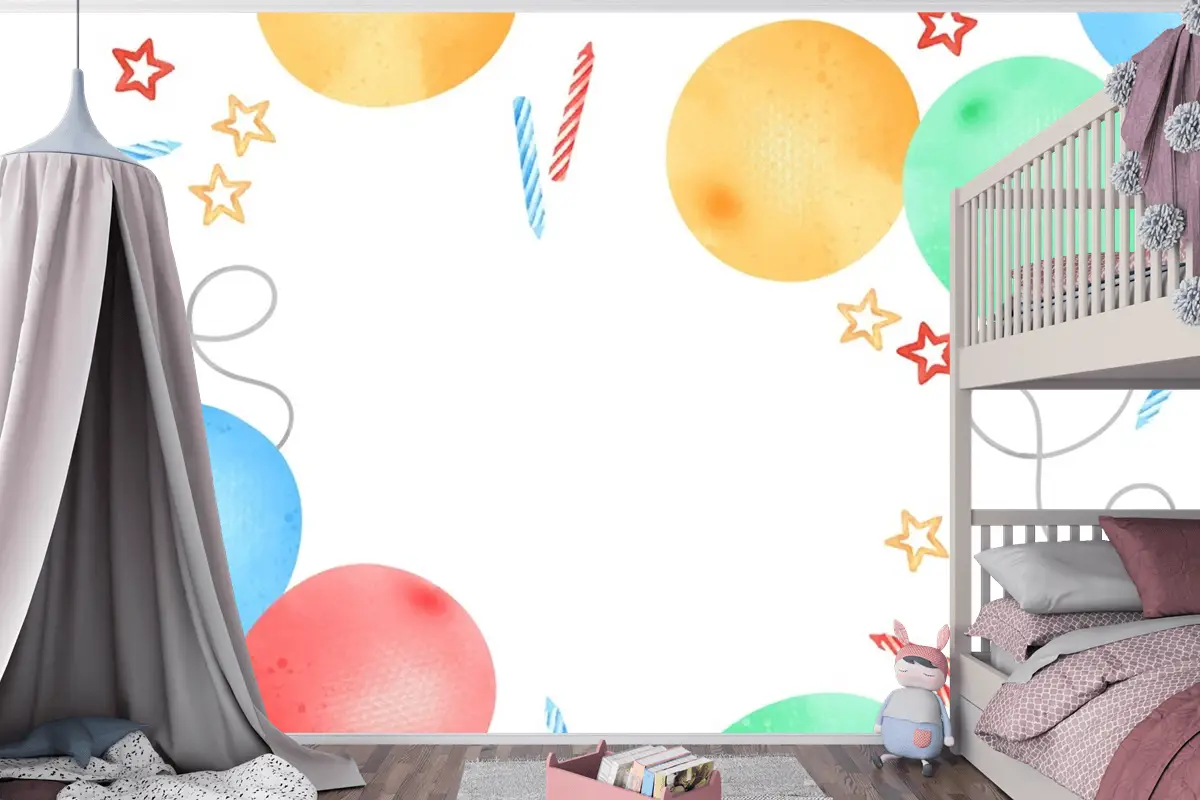 Doğum Günün Kutlu Olsun Suluboya Çerçeve Çocuk Odası Duvar Kağıdı 