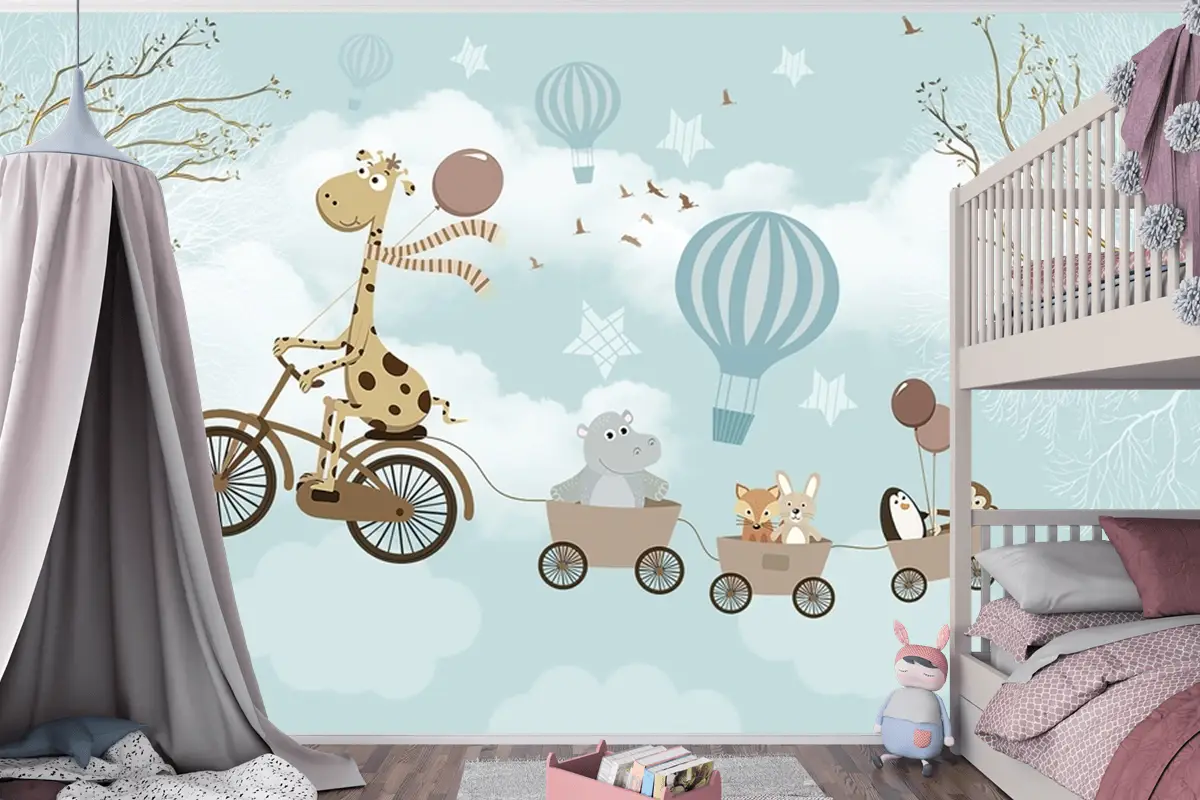 Hayvanlar Fil Zürafa Çocuk Odası Duvar Kağıdı
