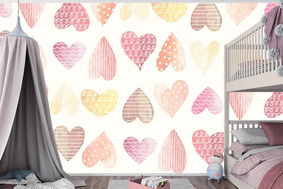 Kalp Rengi Çocuk Odası Duvar Kağıdı