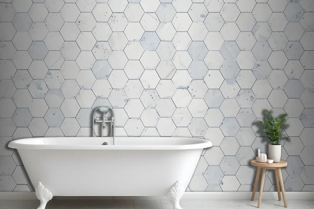 Altıgen Çini Terrazzo Desen Banyo Duvar Kağıdı