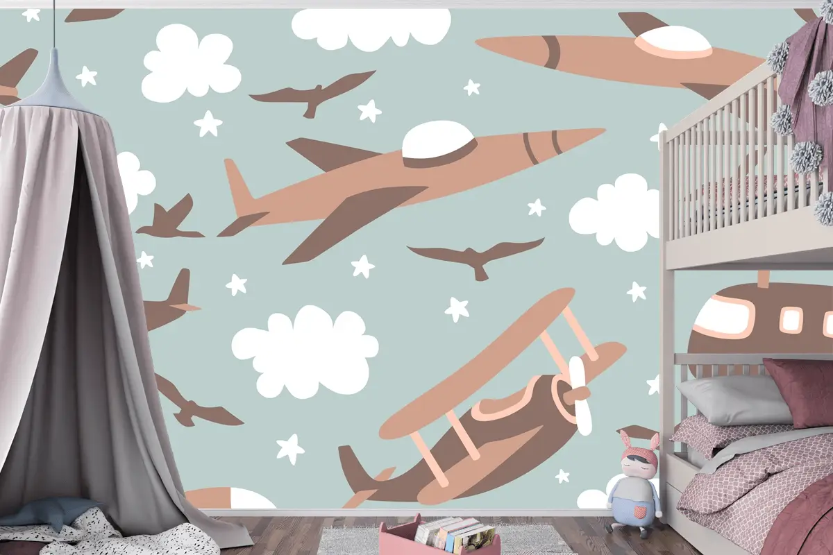 Hipster Doodles Renkli Dikişsiz Desen Düzlem Çizimi Çocuk Odası Duvar Kağıdı 