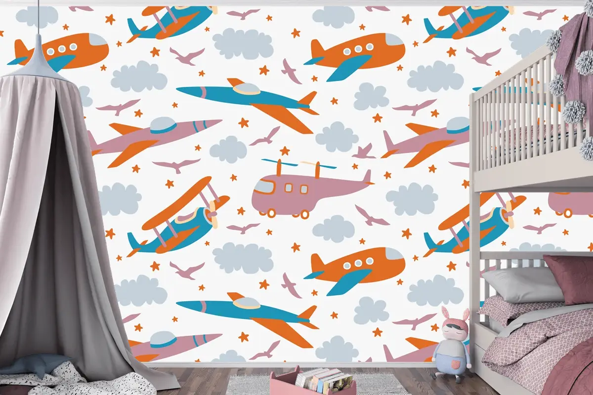 Hipster Doodles Renkli Dikişsiz Desen Düzlem Çizimi Çocuk Odası Duvar Kağıdı 