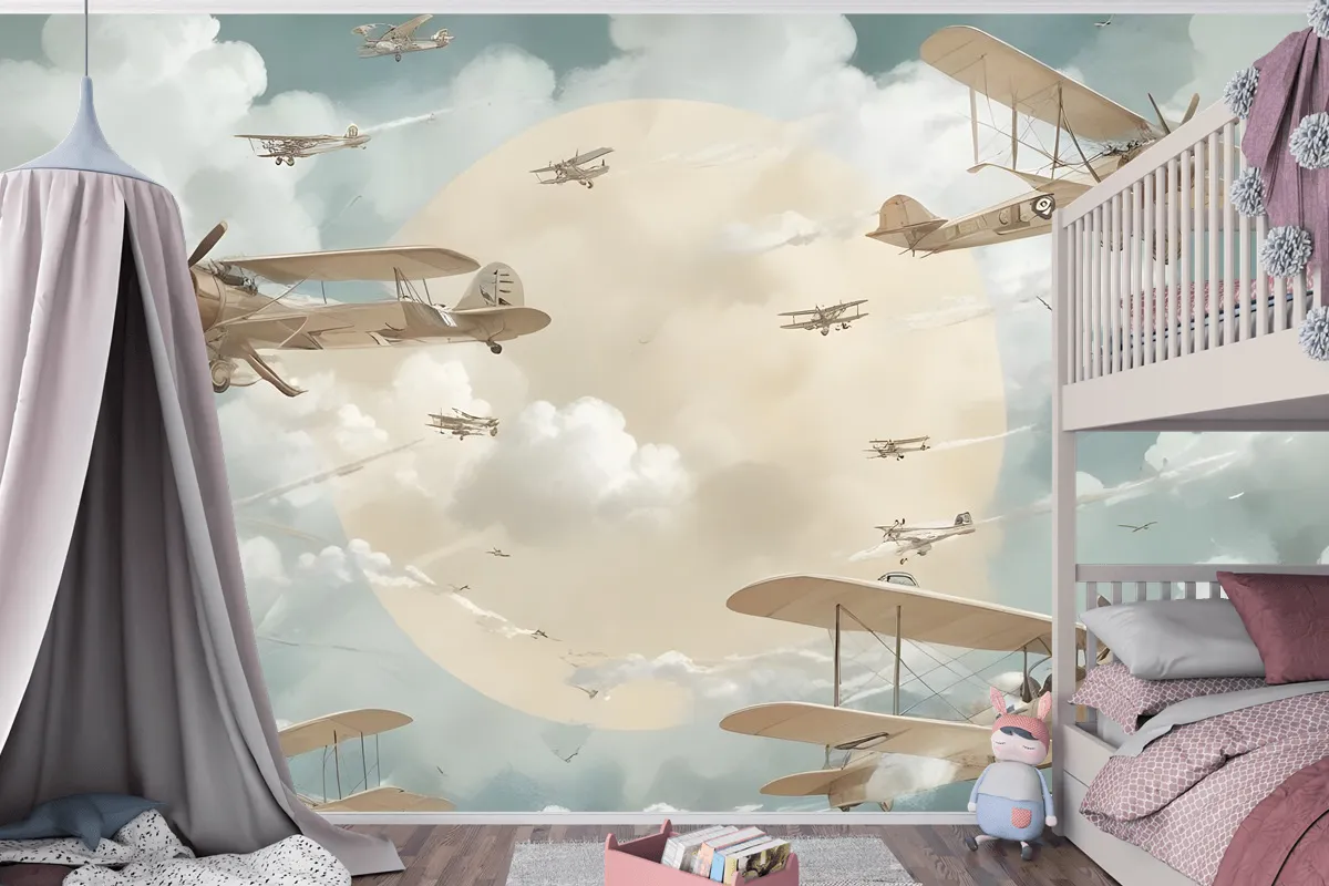 Uçak Çocuk Odası Duvar Kağıdı  Ile Çocuklar Ay