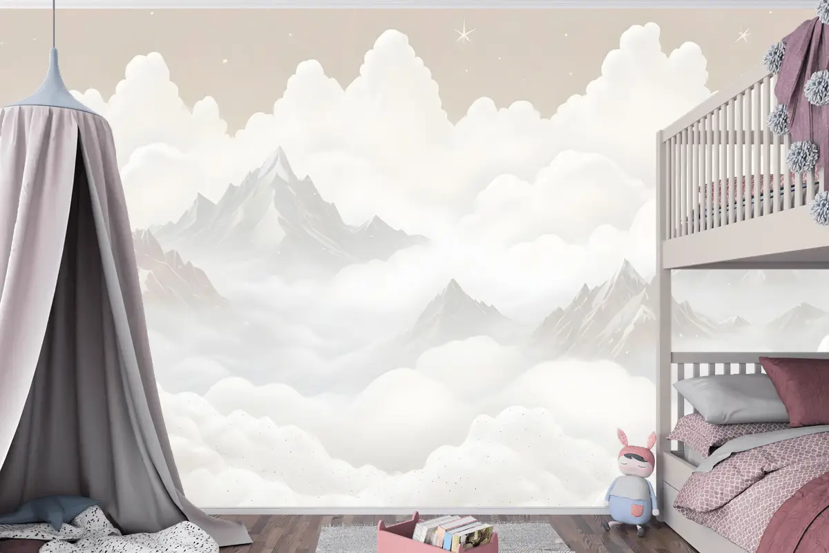 Bulutlu Çocuk Dağ Çocuk Odası Duvar Kağıdı