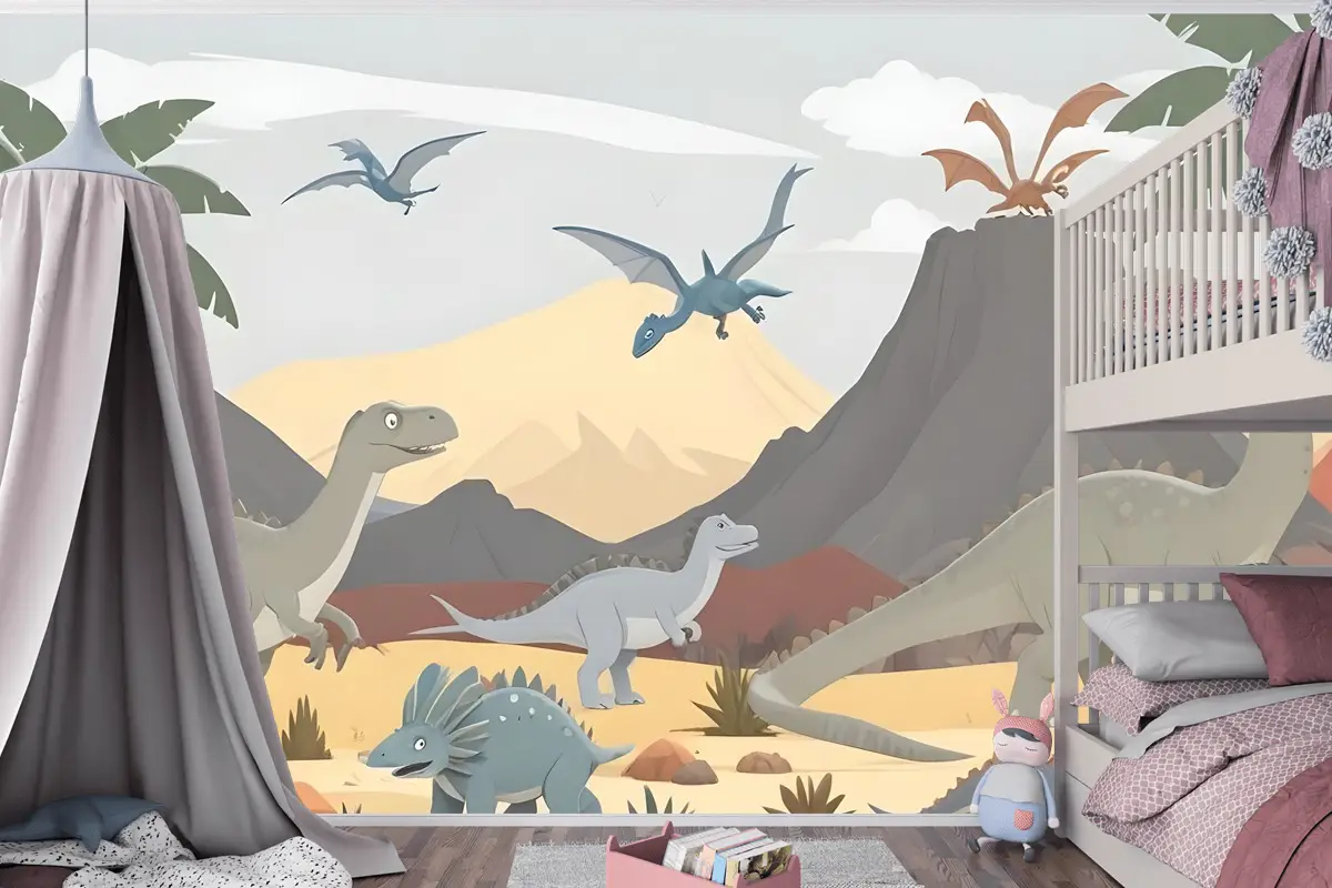 Çocuklar Yumuşak Dinozorlar Çocuk Odası Duvar Kağıdı 