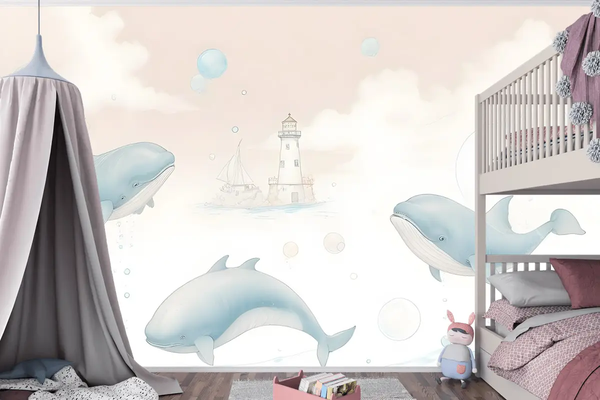Çocuklar Yumuşak Balina Denizaltı Yaşamı Çocuk Odası Duvar Kağıdı