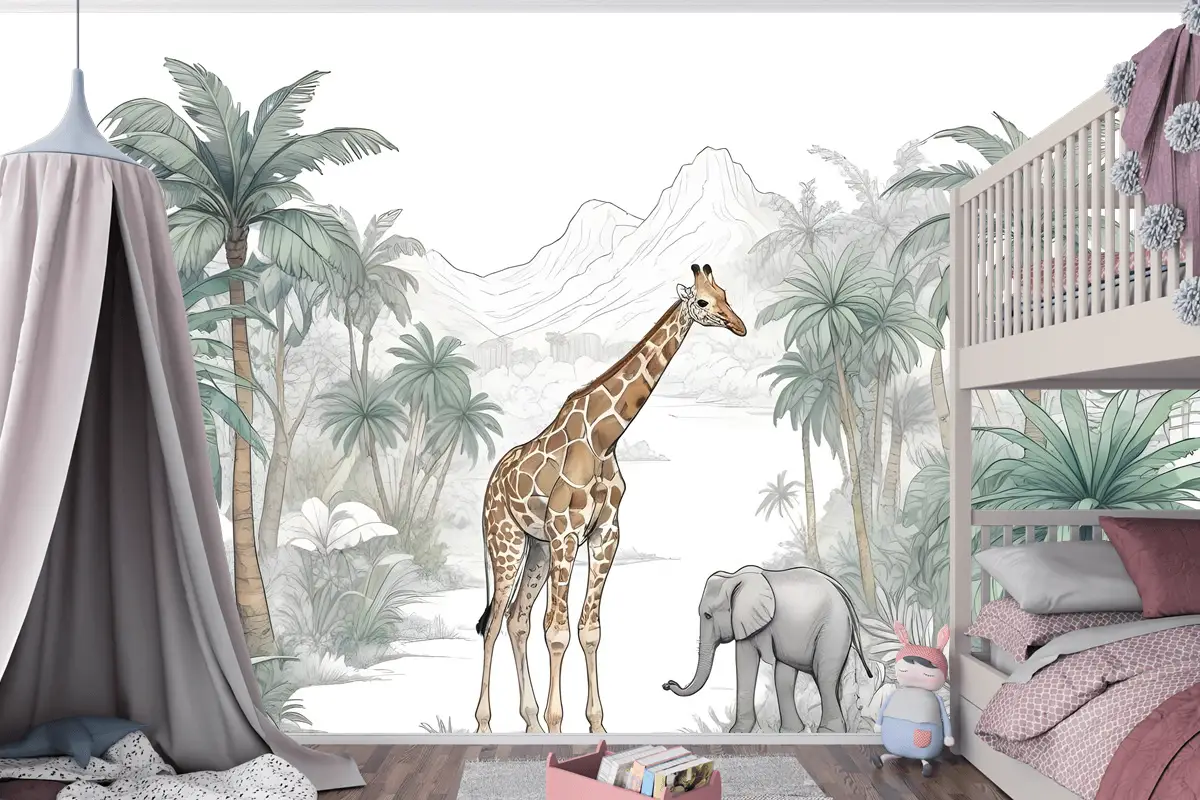 Dağ Çocuk Odası Duvar Kağıdı  Ile Çocuklar Tropikal Hayvanlar