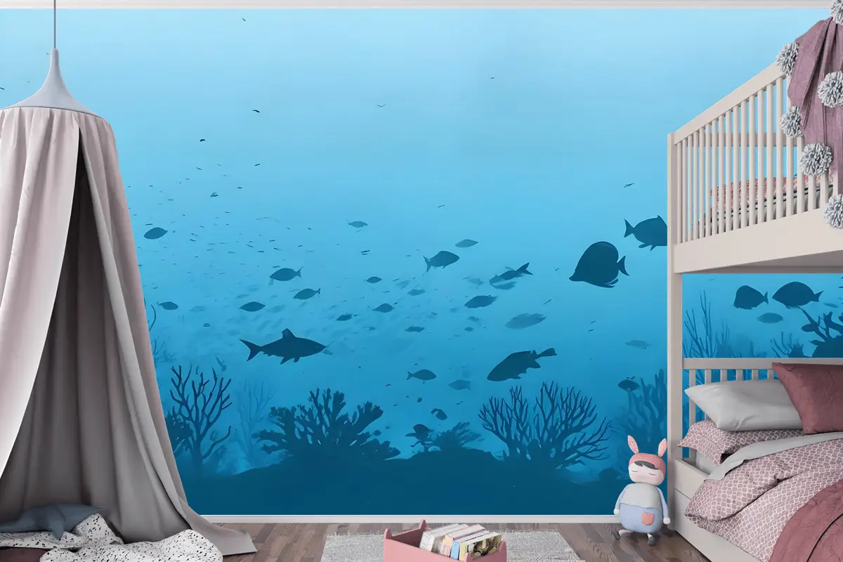 Çocuklar Sualtı Ve Balıklar Çocuk Odası Duvar Kağıdı