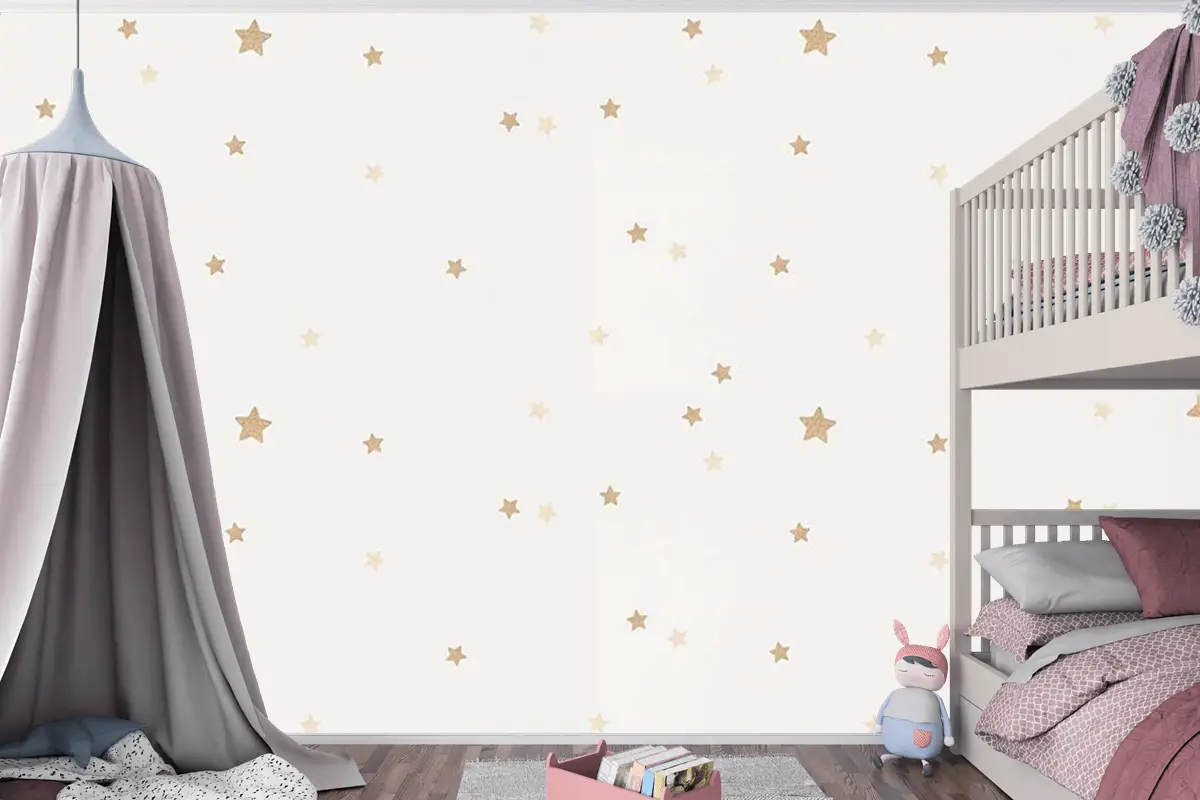 Krem Bej Yıldızlı Çocuk Odası Duvar Kağıdı