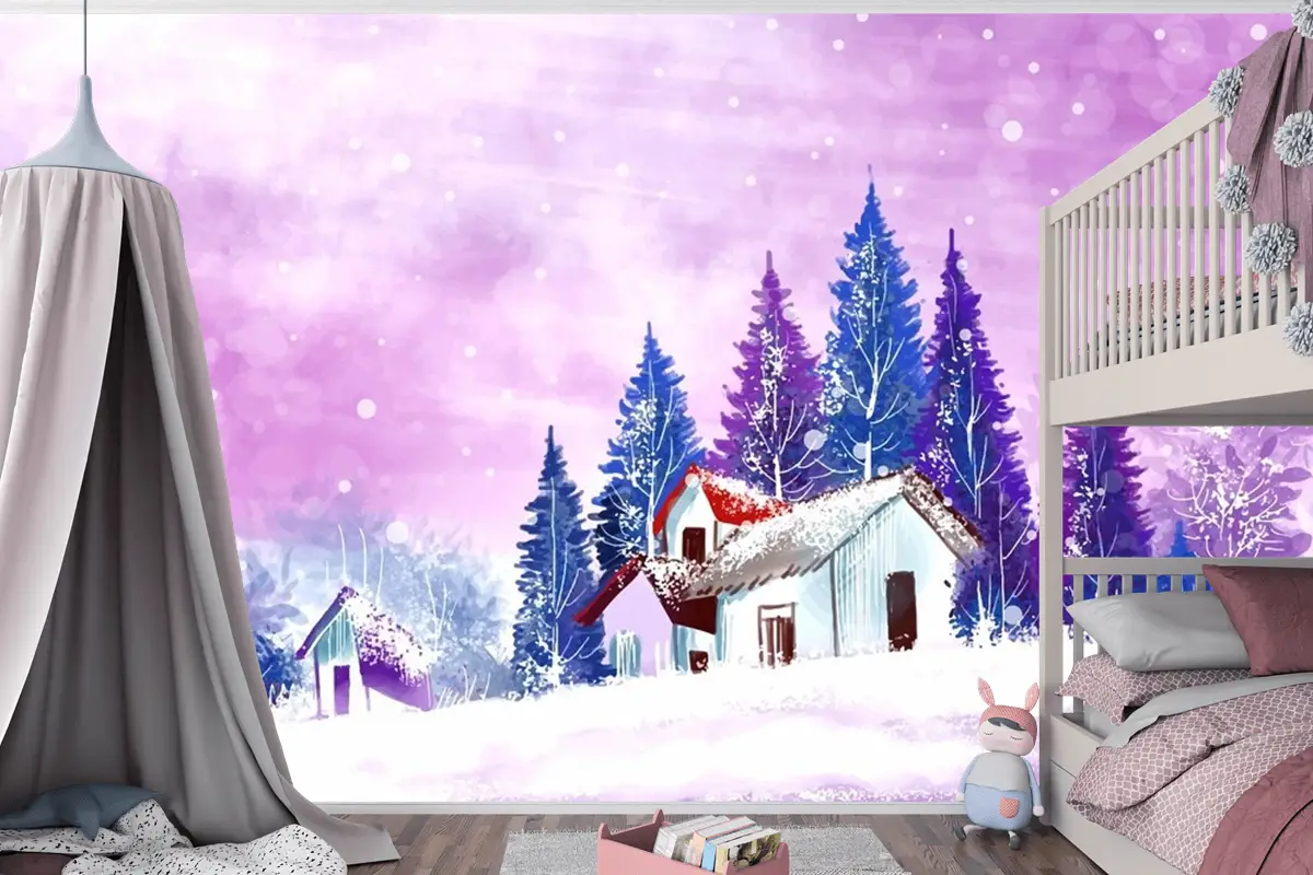 Kış Ve Yeni Yıl Tatilleri Için Manzara Noel Çocuk Odası Duvar Kağıdı 